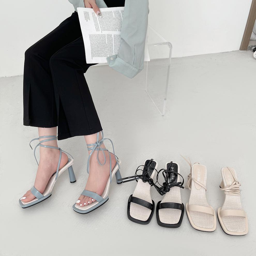 夏季凉鞋女仙女风小香风配裙子穿的凉鞋女绑带高跟鞋2022年夏季新款