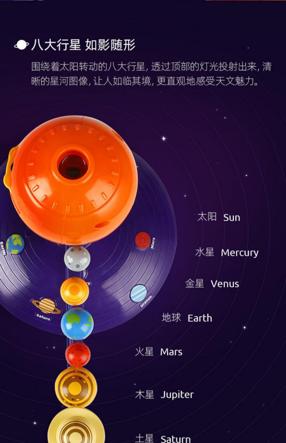 甄萌太阳系九大行星模型 语音投影仪八大行星旋转3d立体天体星球模型
