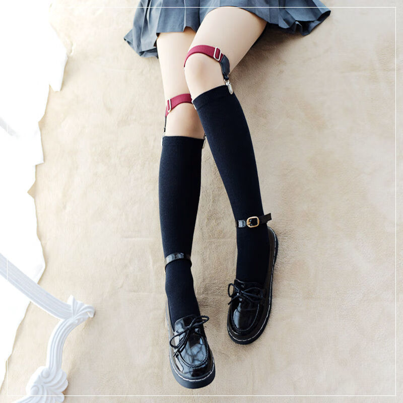 朋克黑暗夏尔正太袜夹腿环吊袜带腿环男女通用小腿袜防滑sn9362 黑色