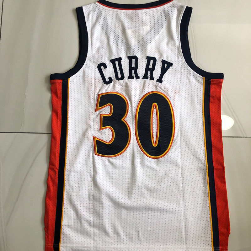 耐克腾讯体育专营nba密绣版30号勇士白色复古球衣复古刺绣curry球衣