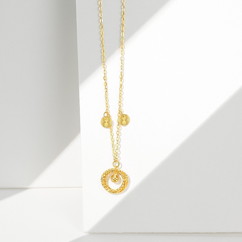 潮宏基 烟花 5g工艺黄金项链女士足金项链金珠吊坠金链子锁骨链套链