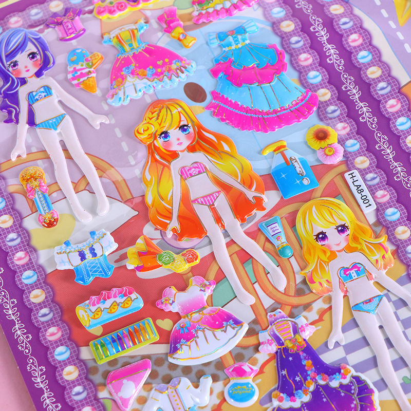 绘画/diy 儿童贴纸 乐英奇 公主卡通贴画换装贴纸公主换衣服贴3d立体