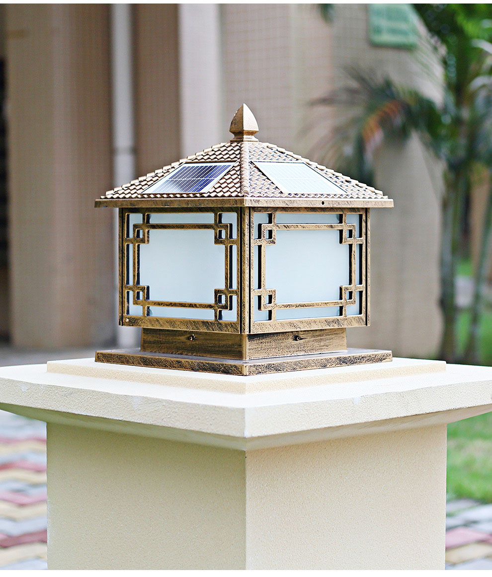 凯优美太阳能柱头灯户外防水led别墅大门口柱子灯欧式复古方形室外