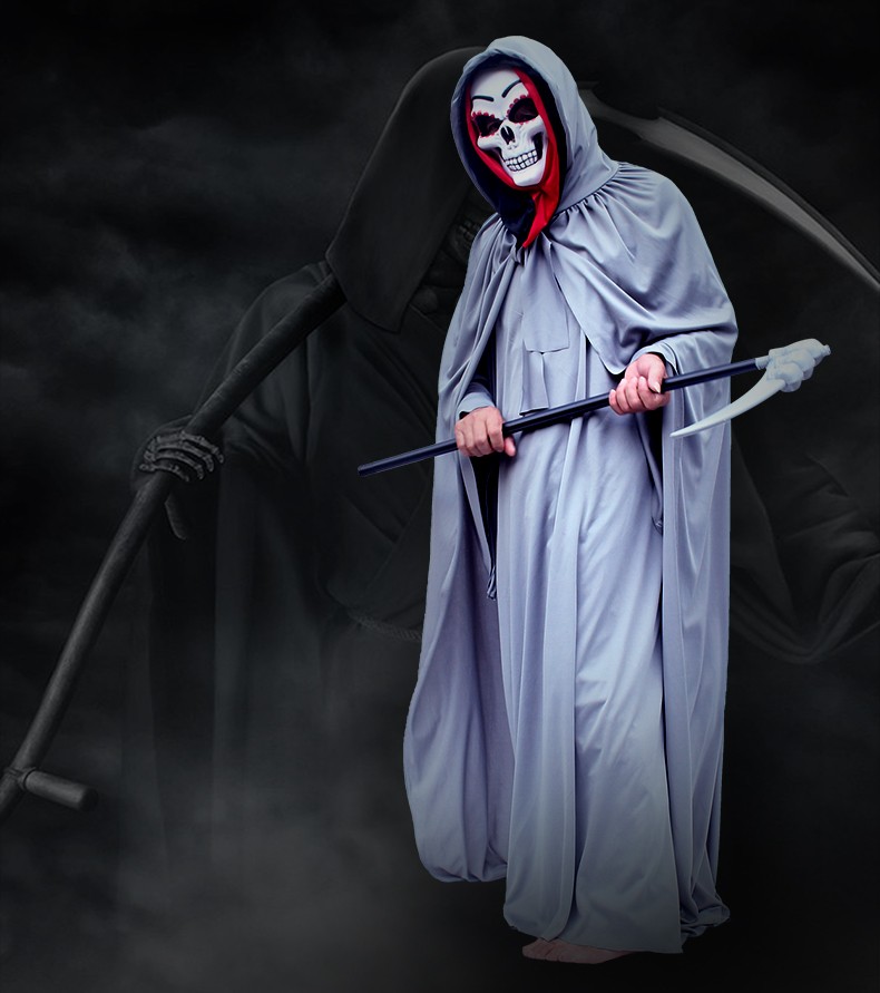 漫翔 成人万圣节cos死神服装巫师法师斗篷长袍骷髅面具镰刀衣服道具