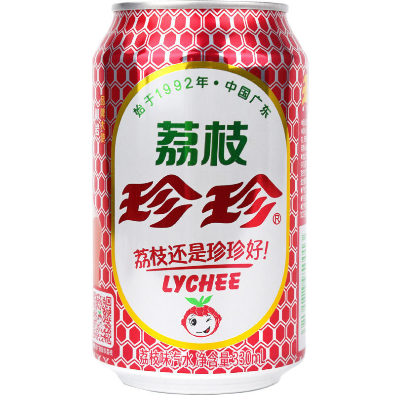 珍珍荔枝饮料330ml612听荔枝味汽水怀旧童年碳酸饮料老汽水330ml6听