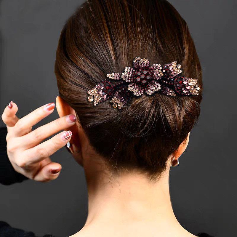 新款韩国发饰七齿插梳水钻盘发器郁金香发卡优雅气质发梳子头饰品