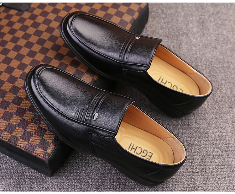EGCHI Business Casual Shoes, Men's Slip-On Formal Work Leather Shoes, JS7588, Black, Size 38 15