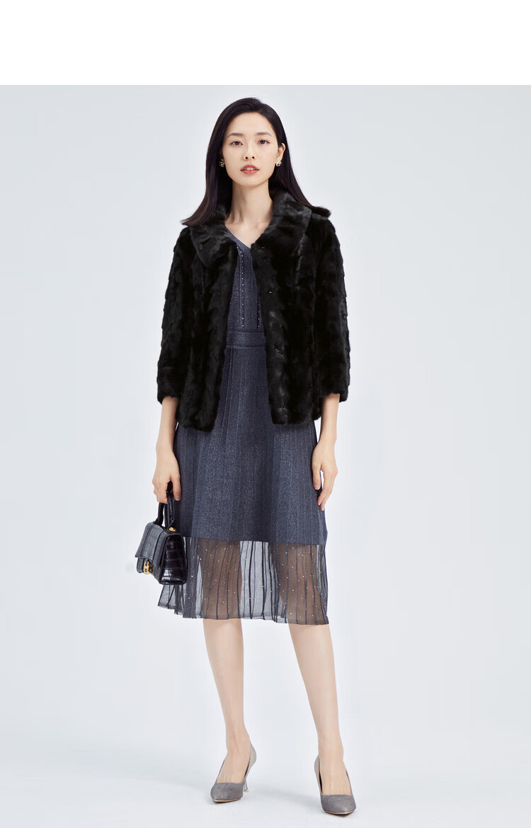娜尔思(naersi) 双色水貂毛手工缝制贵气皮草女2022冬新款裘皮外套