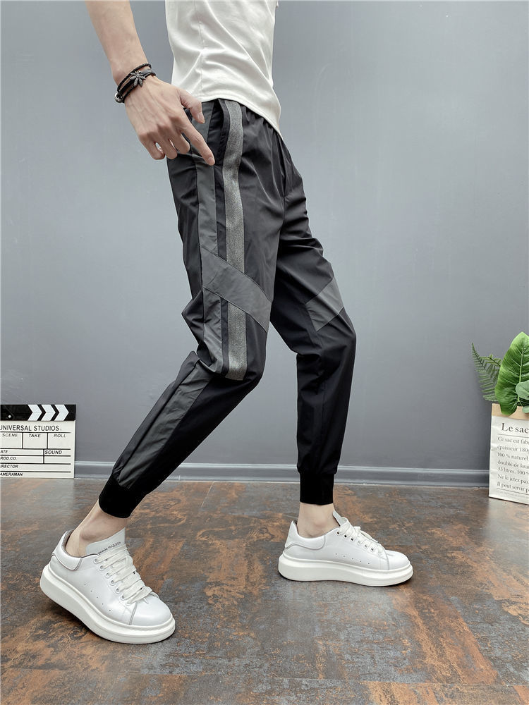 高质量痞帅网红休闲裤男韩版潮流哈伦裤修身小脚裤男精神小伙束脚九分