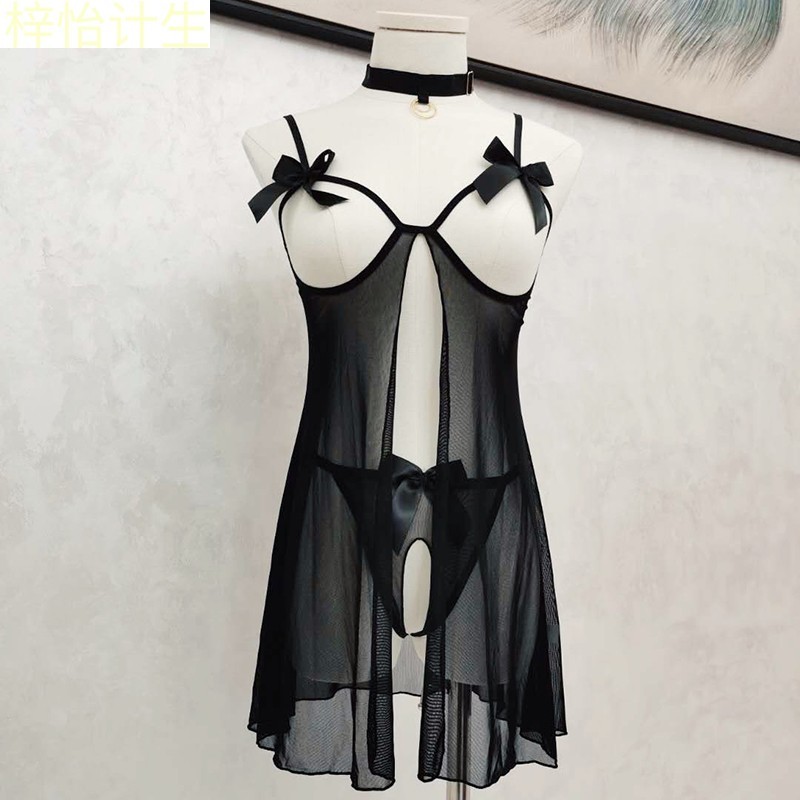 黑色(睡裙 开档内裤) 黑胸贴 xl码(建议115-145斤)