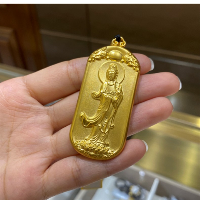 七夕礼物金太妃珠宝古法黄金观音吊坠足金999古法心经观音牌护身符送