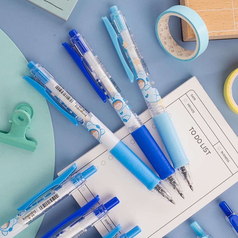 一木林中性笔6支装网红按动中性笔ins风按动笔可爱少女心学生高颜值笔