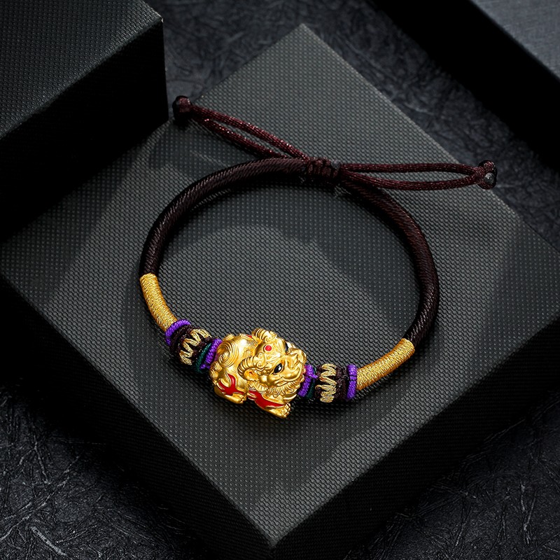 潮宏基圣诞节礼物 启福-白泽神兽 黄金手链手绳足金转运珠手链黄金