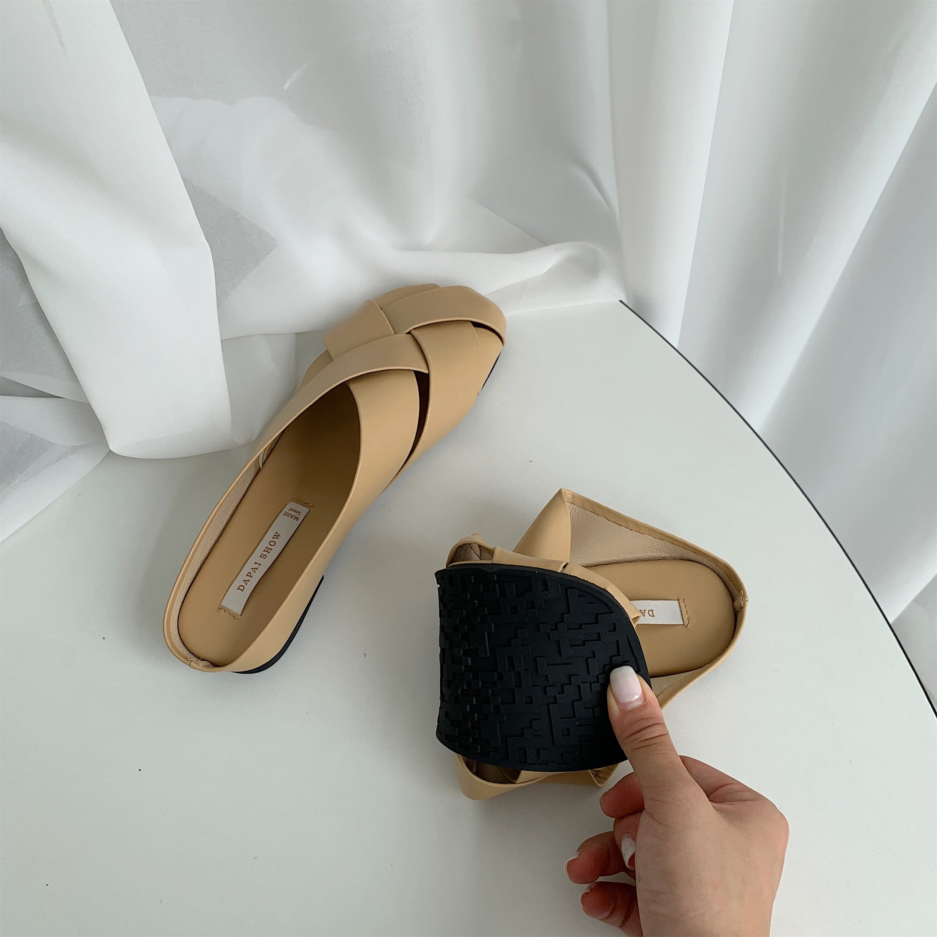 包头半拖鞋女2021年夏款时尚外穿编织凉拖鞋女平底舒适罗马沙滩鞋