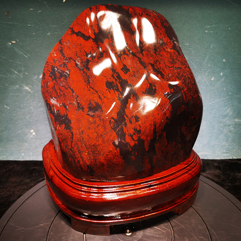 知茗天然鸡血玉原石大摆件精品奇石家居饰品收藏酒店玉石别墅送礼风水