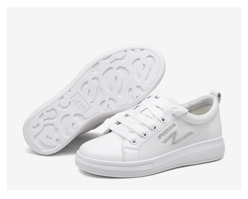 蜘蛛王板鞋女2022春季新款牛皮平底运动休闲鞋透气白色低帮小白鞋