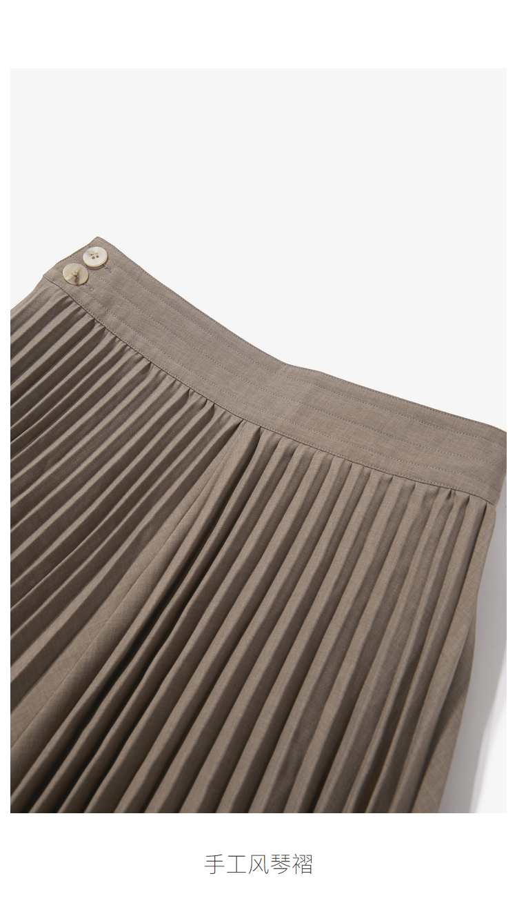 leisure丽雪新款秋装不规则设计感风琴褶半身裙灵动时髦百搭咖啡m