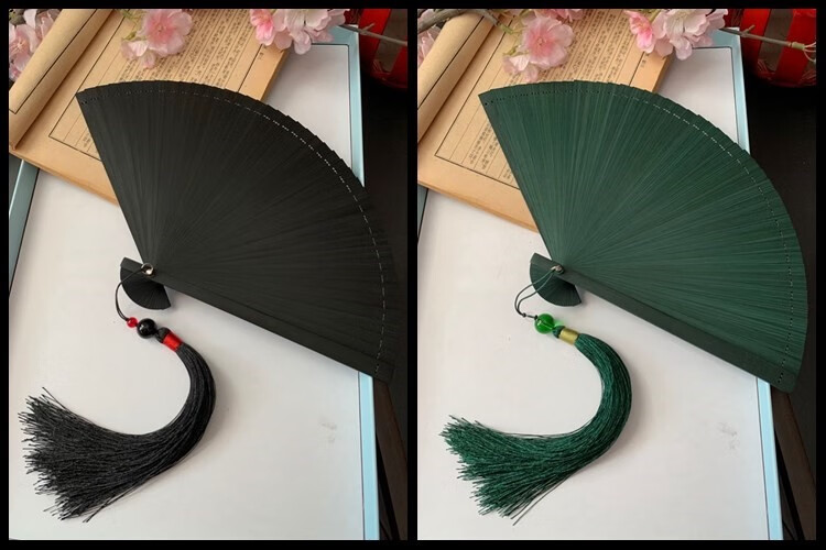 乌金铁扇扇子男生霸气防身钛合金扇子钢骨扇简约现代 半抹灯花【图片