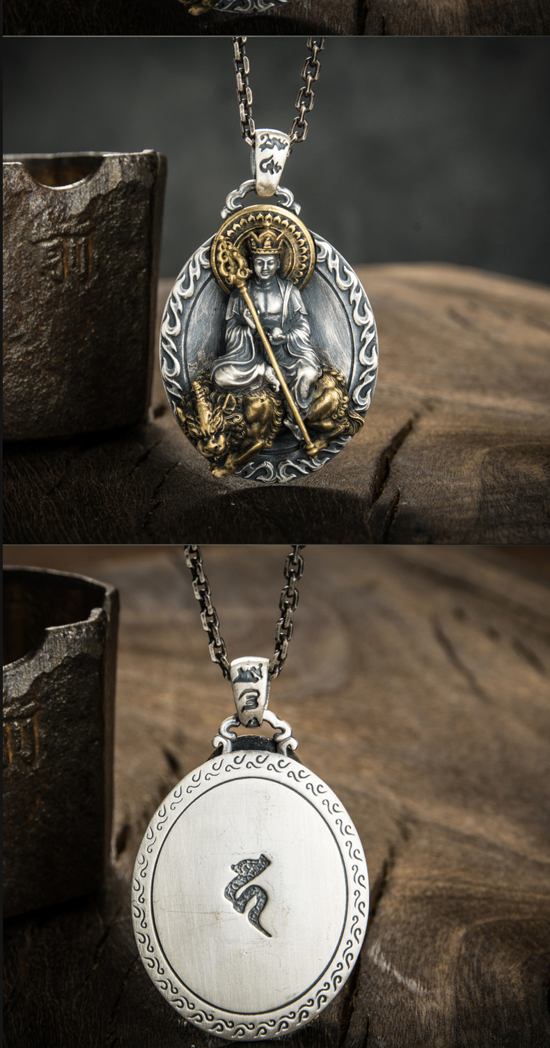 【朴芬】足银复古地藏王菩萨吊坠银实心立体佛牌男士个性项坠七夕情人