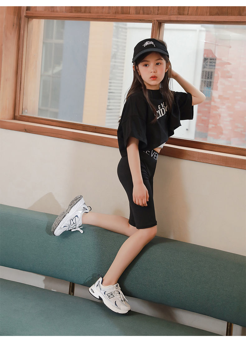 hkxn女童五分鲨鱼皮裤夏季儿童紧身运动裤短裤芭比瑜伽女孩打底裤七分