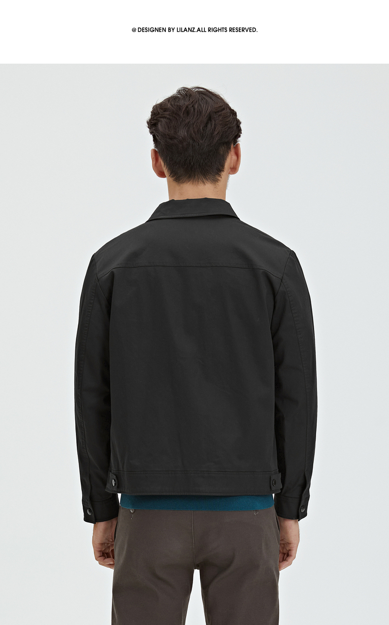 利郎夹克男2021秋季新款口袋装饰翻领时尚潮流长袖夹克外套 黑色(g1