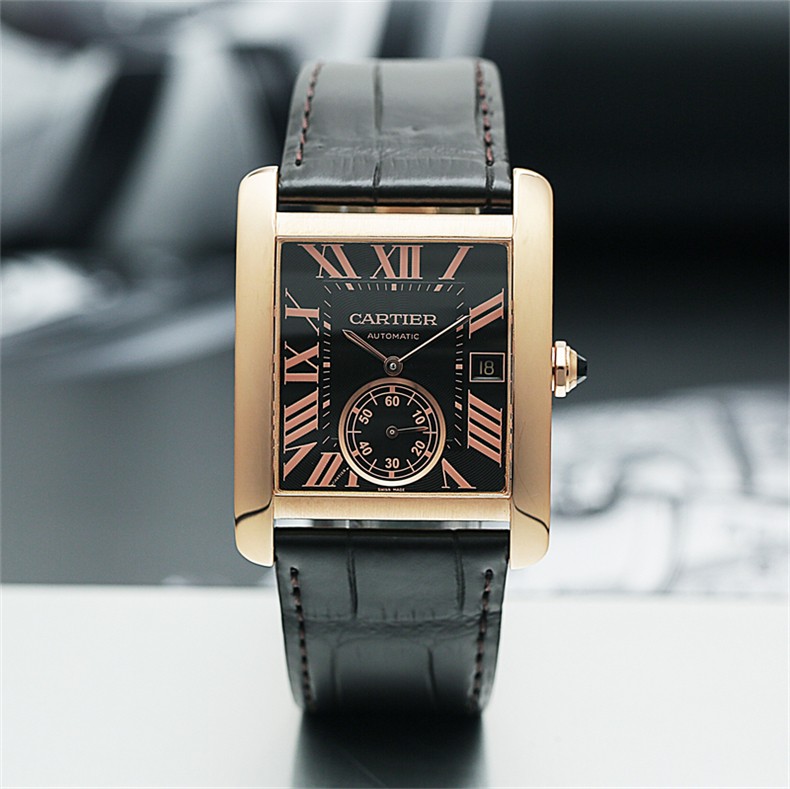 二手95新卡地亚坦克系列18k玫瑰金自动机械方形男士手表w5330002