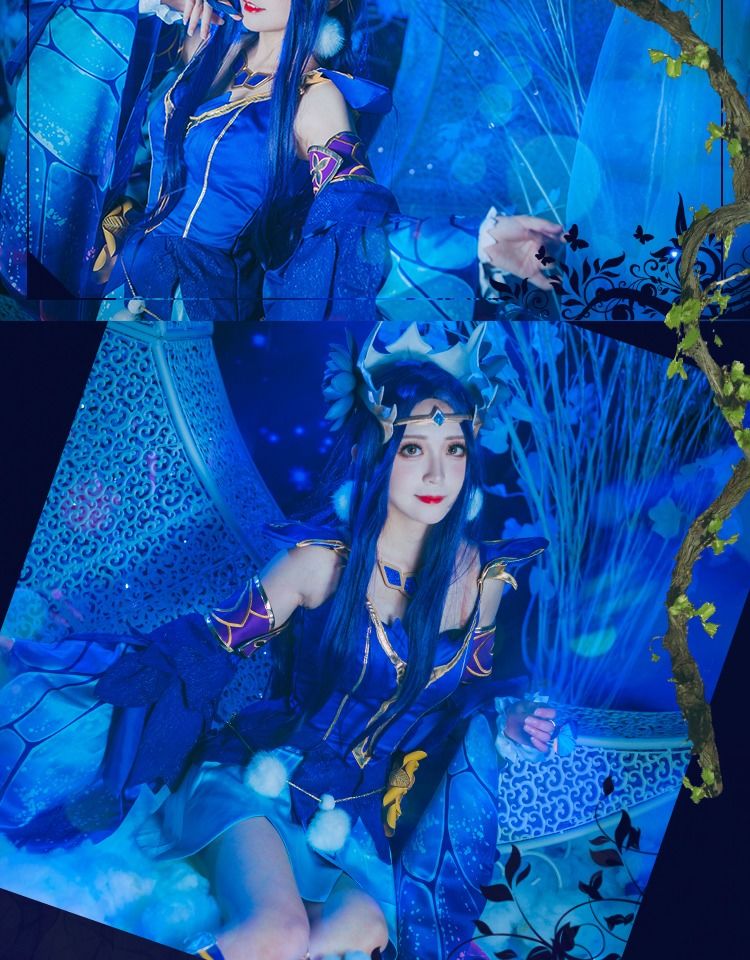 貂蝉仲夏夜之梦cos服女 王者 荣耀蝴蝶梦cosply服装假发 衣服 头饰