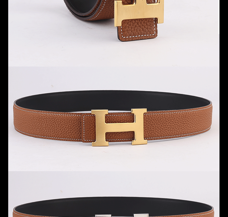 爱马仕(hermes)皮带男士礼盒装休闲牛皮裤腰带字母平滑扣 黑色-白线