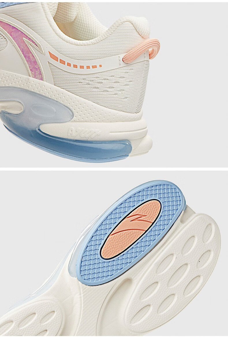 安踏弹力胶跑鞋女2021夏季新款透气软底轻便减震休闲运动鞋2象牙白