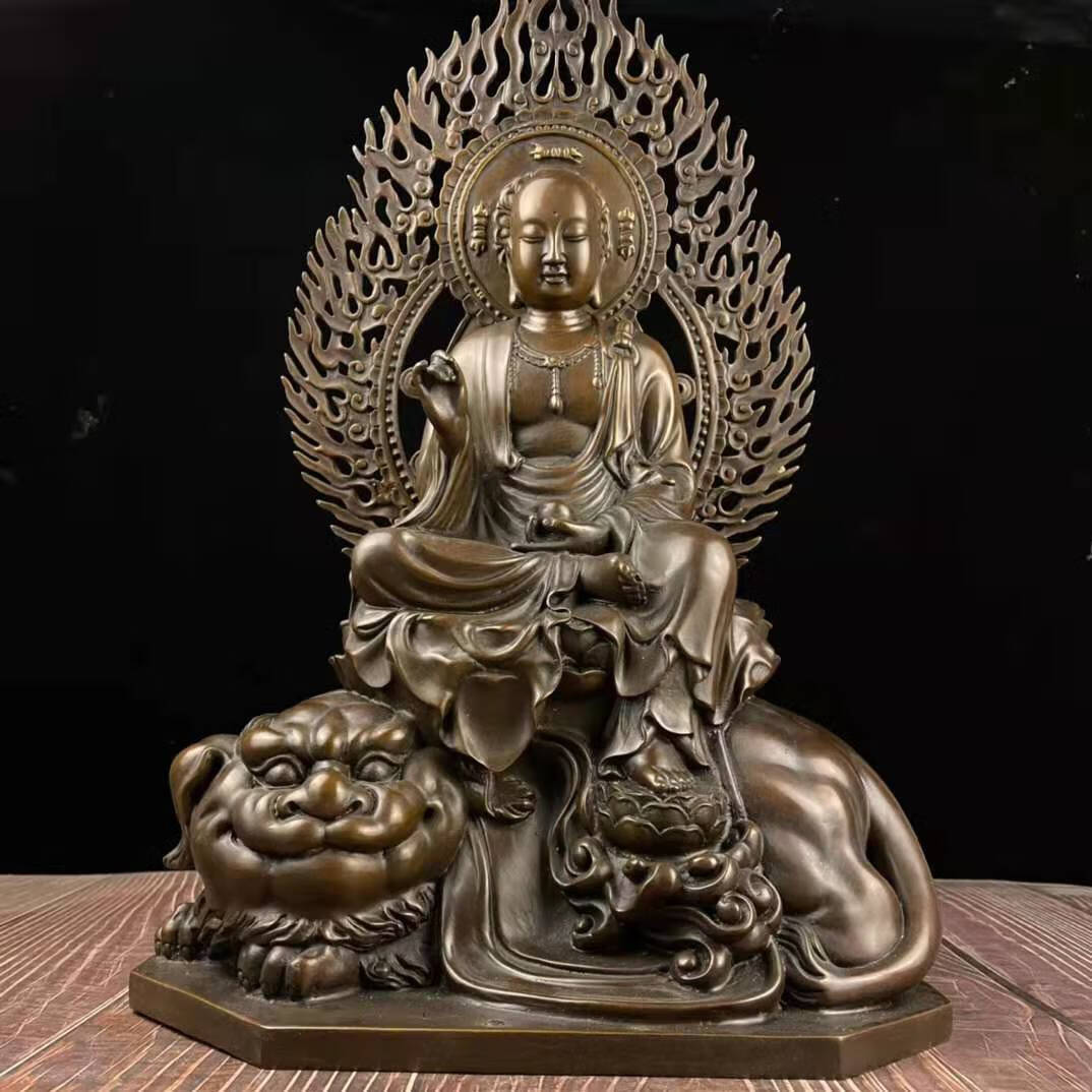 萱宇霖 纯铜地藏王佛像摆件九华山火焰地藏菩萨铜像祈福护宅家居供奉