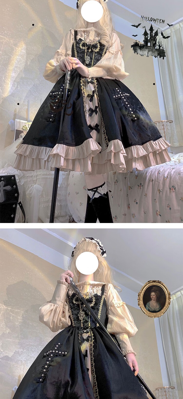 洛丽塔裙子大码现货-第二城堡【星夜芭蕾】束腰lolita jsk黑金连衣裙