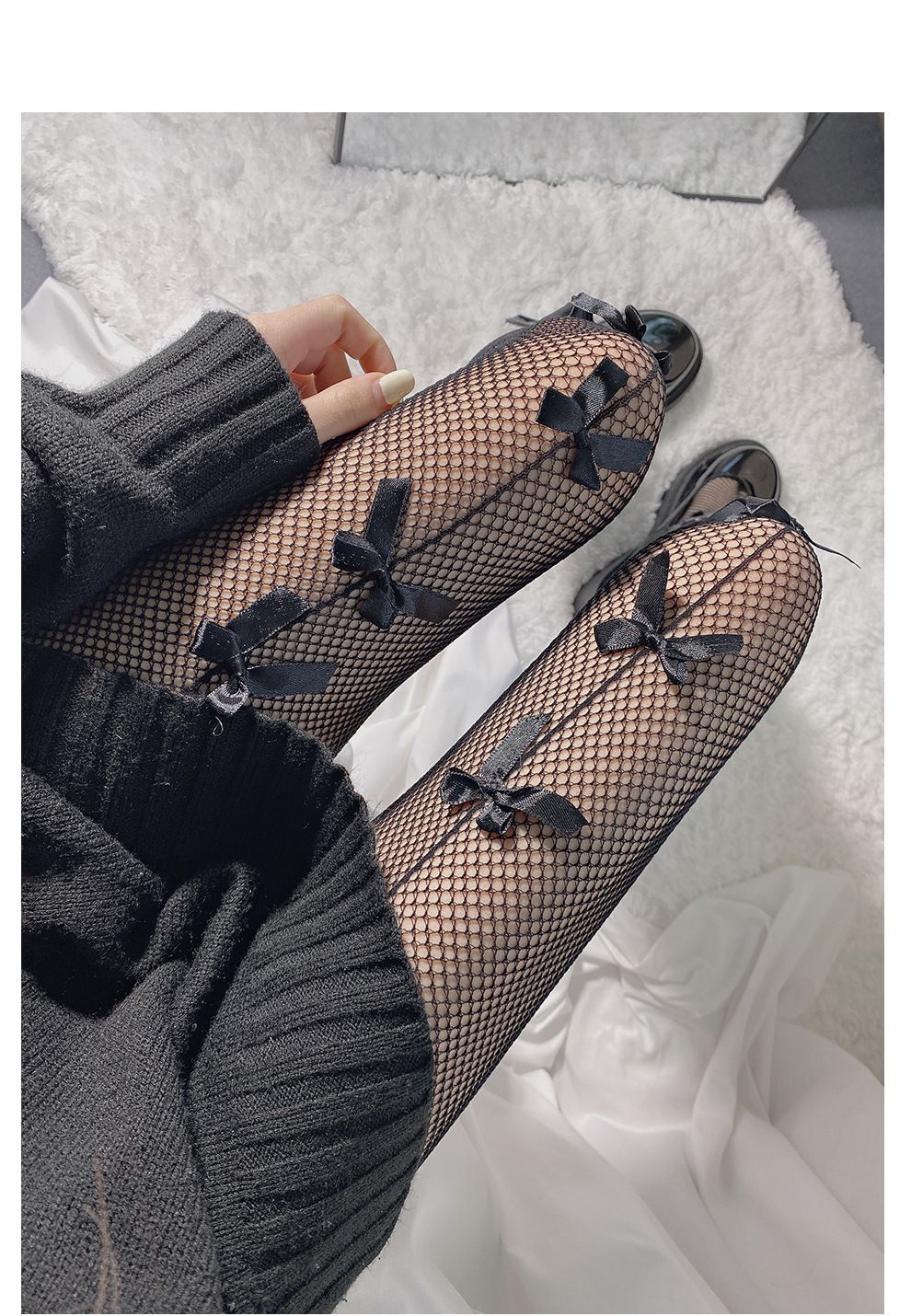 鱼网袜黑丝镂空渔网袜蝴蝶结辣妹网袜性感黑色丝袜连裤