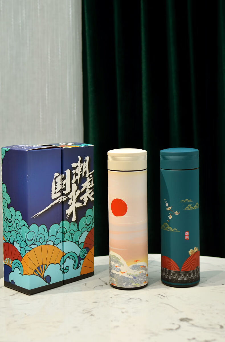 国潮保温杯智能显温中国风式杯子潮流男女士泡茶水杯文艺茶杯国潮紫色