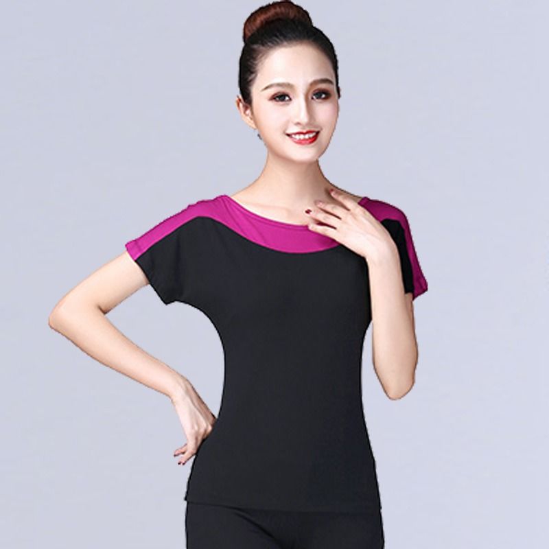 亲肤舞服广场舞服装上衣女短袖舞蹈服装女中老年舞蹈服广场跳舞衣服