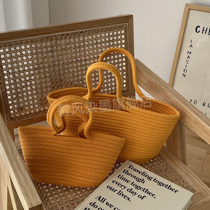 保洁编织手提篮thefifthmoon韩国ins复古手提棉绳编织篮度假街拍手提