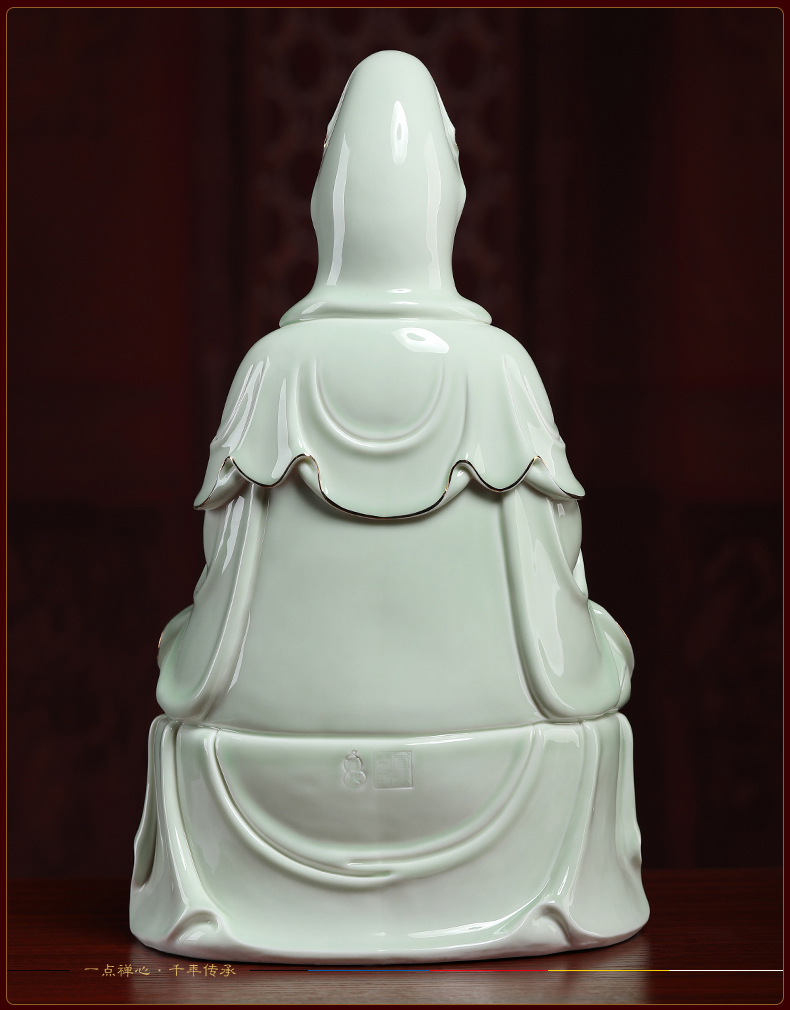 戴玉堂 青瓷观音菩萨佛像摆件 步步生莲陶瓷坐莲观世音娘娘家用供奉