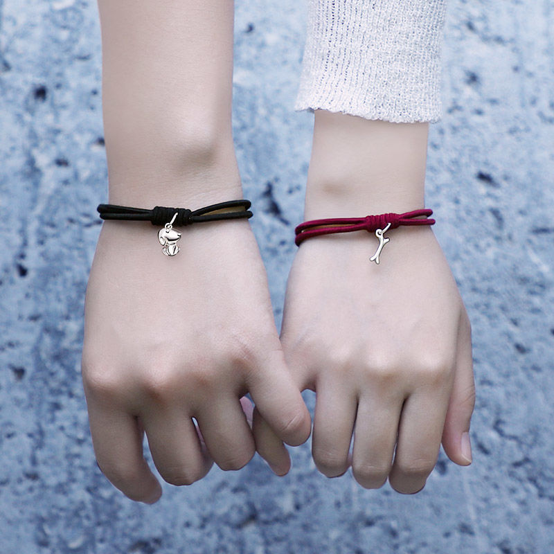 beauty小皮筋送男友磁铁相吸情侣手链小皮套一对闺蜜学生手工编织女手