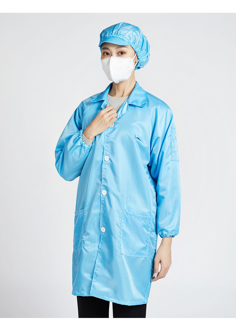 玺柠防静电衣大褂工作服无尘电子厂车间食品厂工作服白蓝色条纹短款