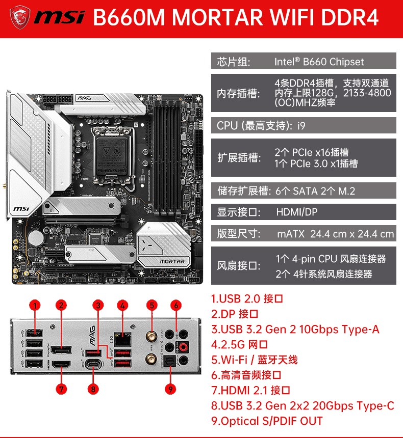 微星(msi)b660m迫击炮 搭 英特尔 酷睿i5 主板cpu套装 pro b660m