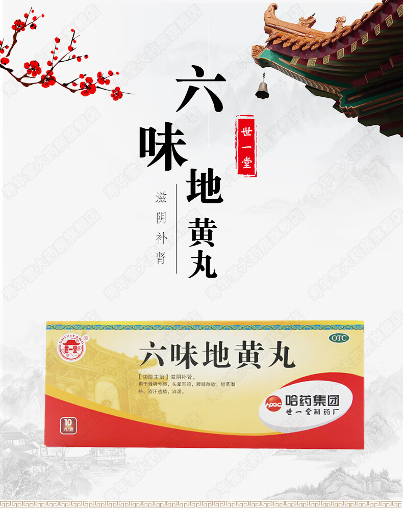 哈药 世一堂 六味地黄丸 9g*10丸/盒 肾阴亏损 头晕耳鸣药房直发 十