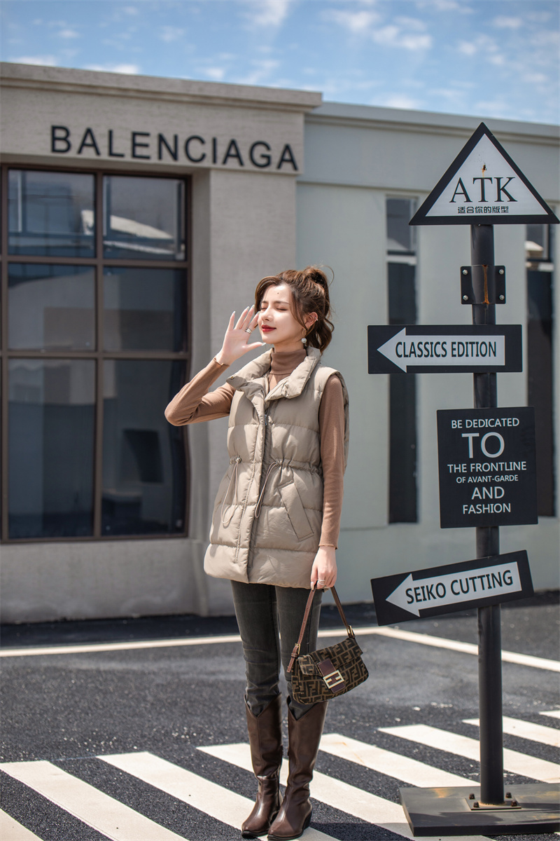 【保暖防寒】富贵鸟品牌21年羽绒马甲女新款羽绒服女中长款百搭收腰遮