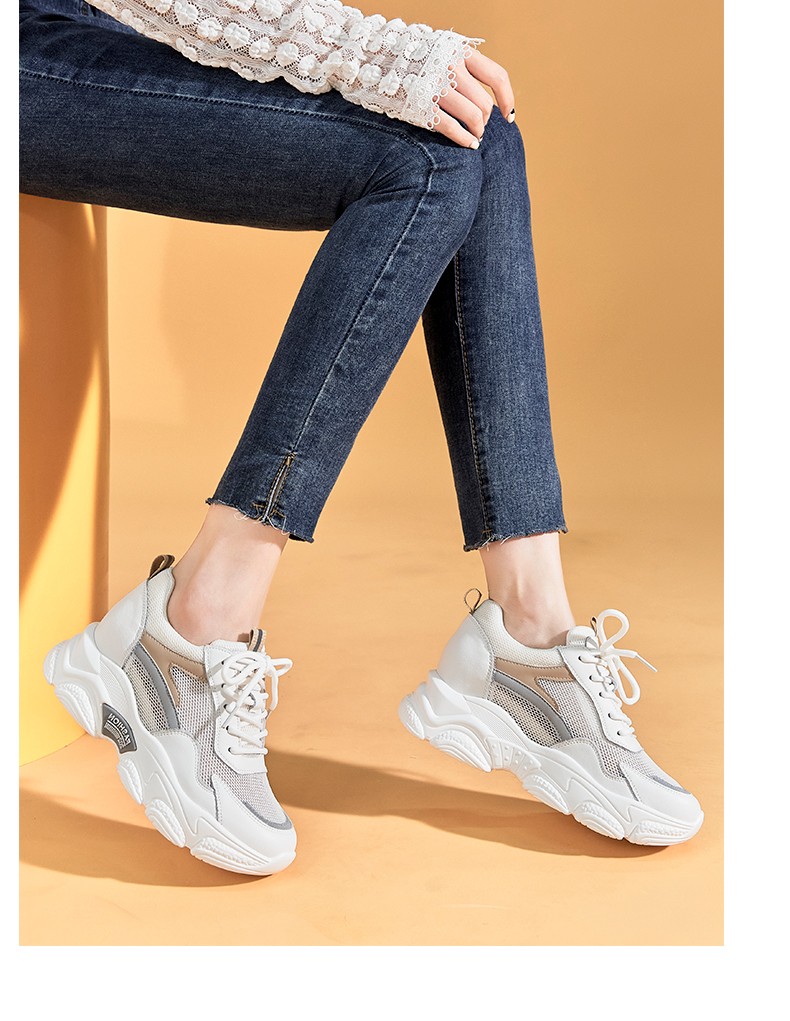 法国montagut梦特娇女鞋2022夏季新款百搭深口厚底老爹鞋女网面透气