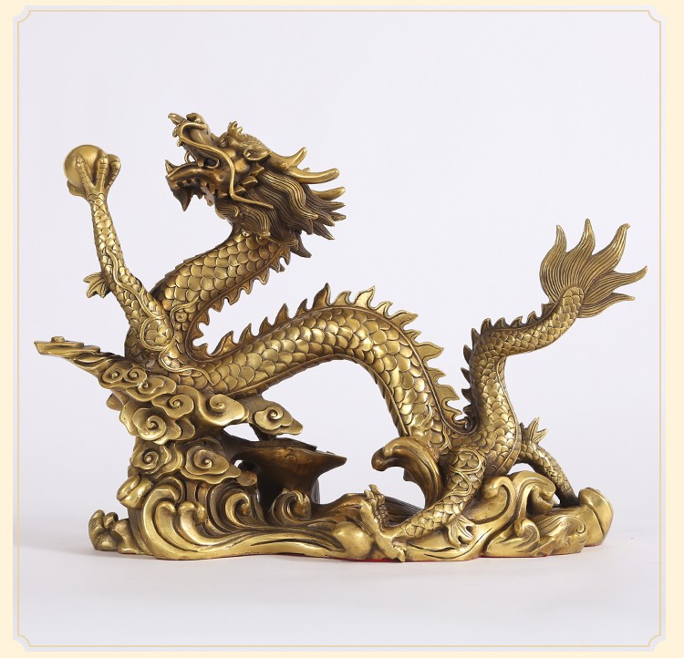 德祥缘单龙戏珠纯铜龙摆件工艺品客厅办公室家居装饰品开业礼品大号单