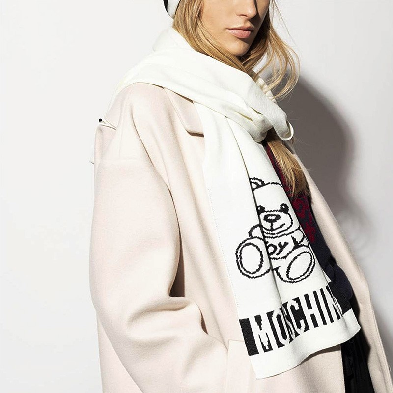 moschino莫斯奇诺2021秋冬新款男女同款羊毛泰迪熊微标饰围巾 16#黑色