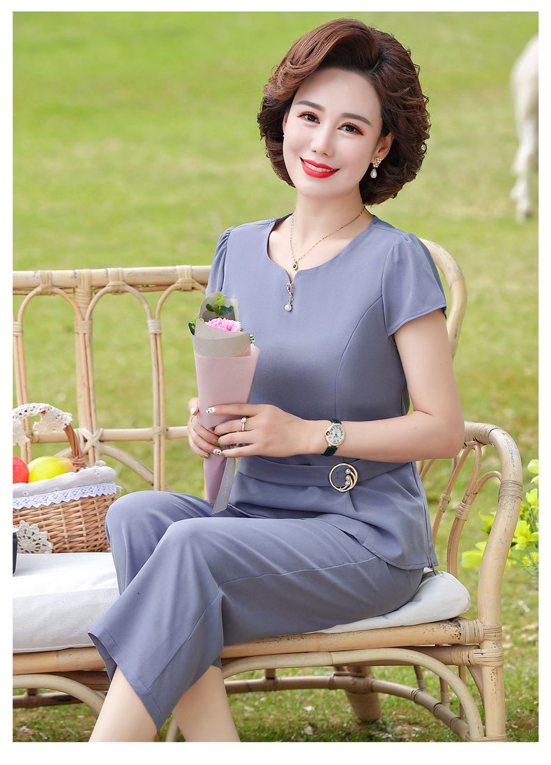 休闲两件套40岁50中老年女装夏季修身套装豆沙2xl建议115130斤左右