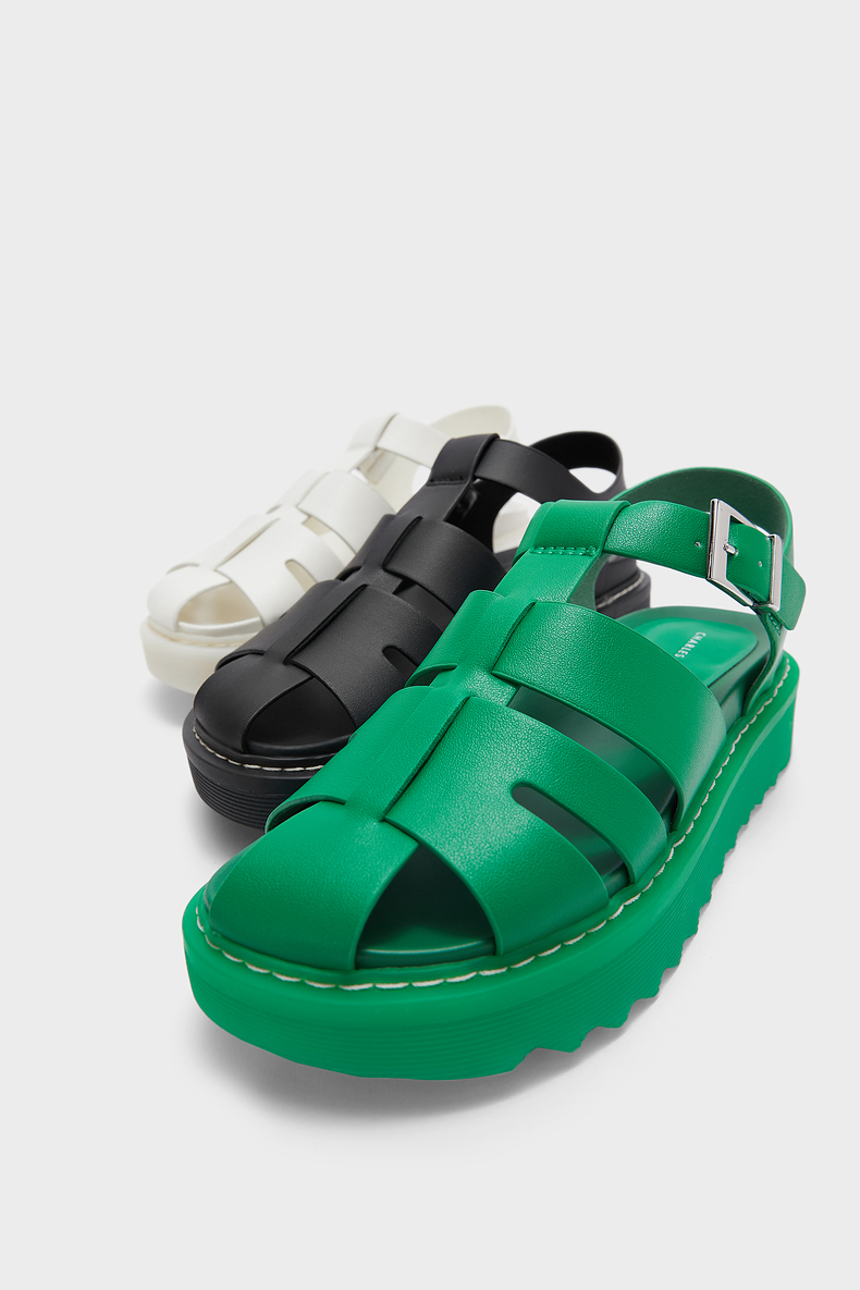 charles&keith2021秋冬ck1-70380865女士编织厚底罗马鞋凉鞋 black