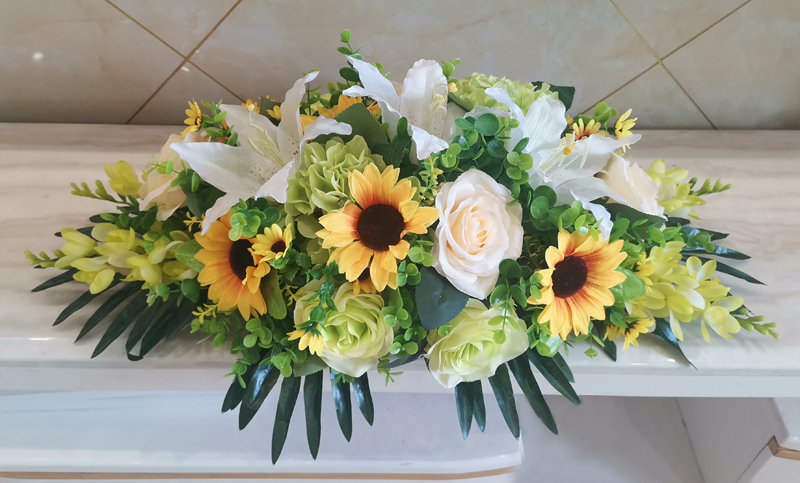 仿真花摆件会议室桌花假花装饰花束插百合玫瑰插花花卉商务用花长桌