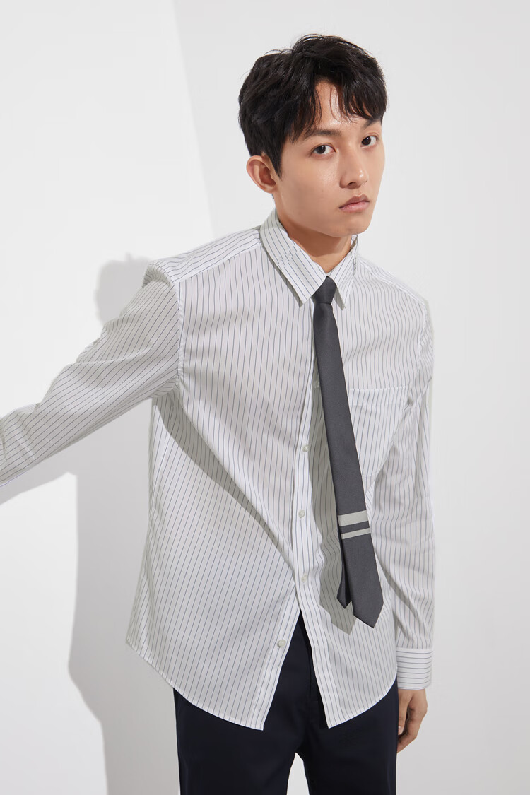 jackjones杰克琼斯秋季男士流行条纹印花领带装饰衬衫221305018 本白