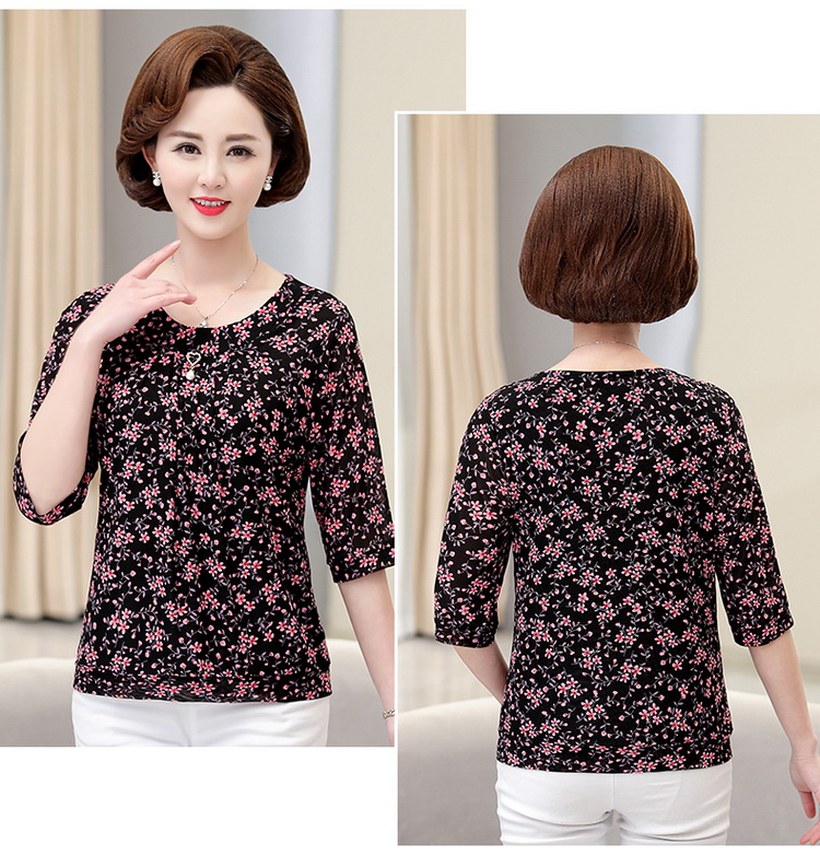 4050岁妈妈女士半截袖中年人妇女夏天中袖衣服中老年半袖体桖t恤打底
