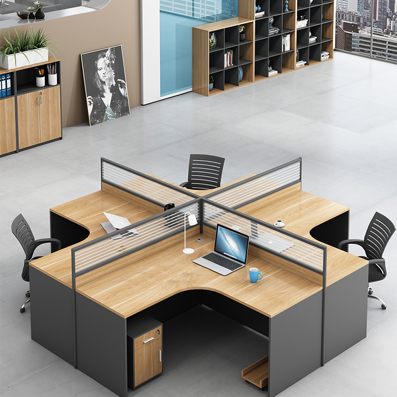 桌椅组合4/6人位职员办公简约现代办公室隔断员工卡座位 十型四人位